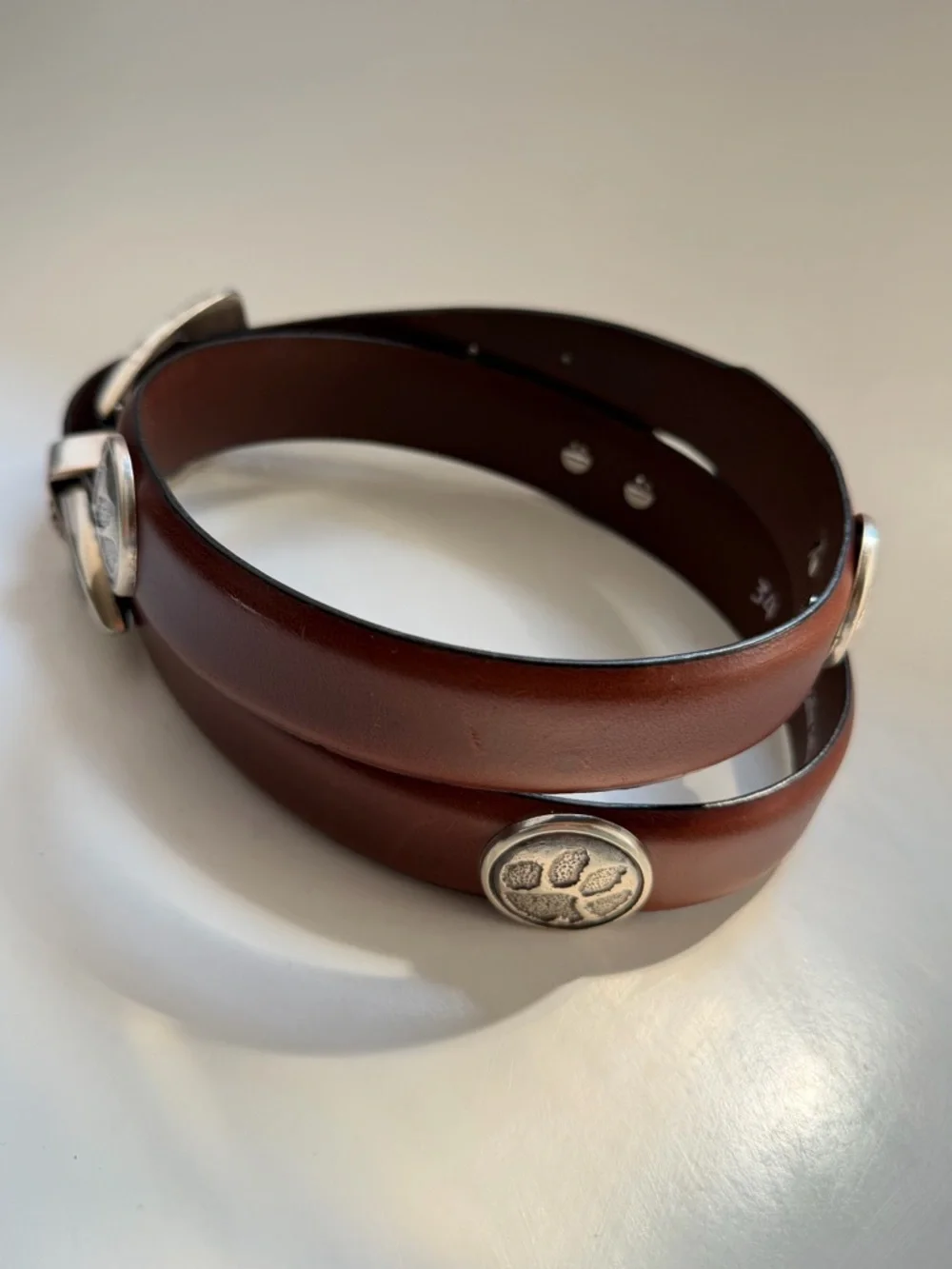 Enmon Clemson Belt Italian Saddle Leather Brown Silver Size 34